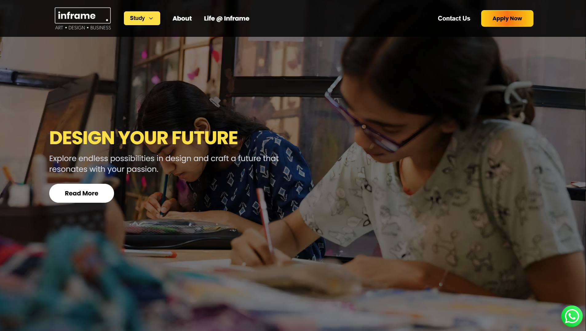 Inframe School homepage interface with custom CMS